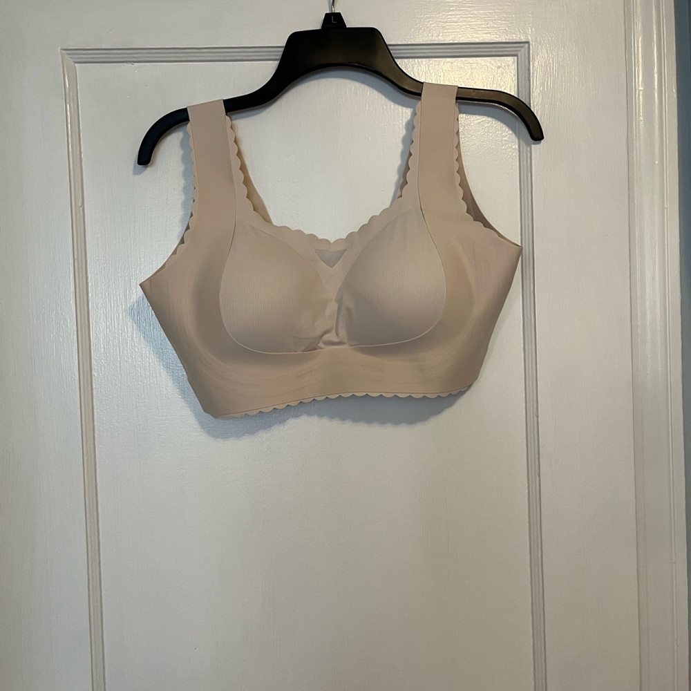 Beige Full Coverage Bra with Wide Straps and Molded Cups
